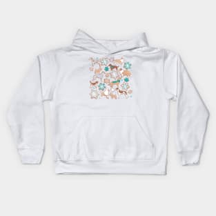 Catching ice and sweetness // spot // white background gingerbread white brown grey and dogs and snowflakes turquoise details Kids Hoodie